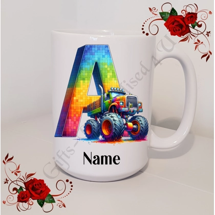 Personalised Mug 11oz & 15oz sizes - Monster Truck - Initial / Name - D.10
