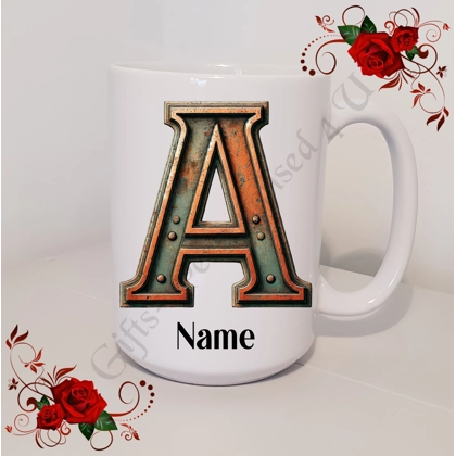 Personalised Mug 11oz & 15oz sizes - Rustic - Initial / Name - D.11