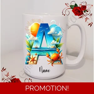 Personalised Mug 11oz & 15oz sizes - Beach - Initial / Name - D.12