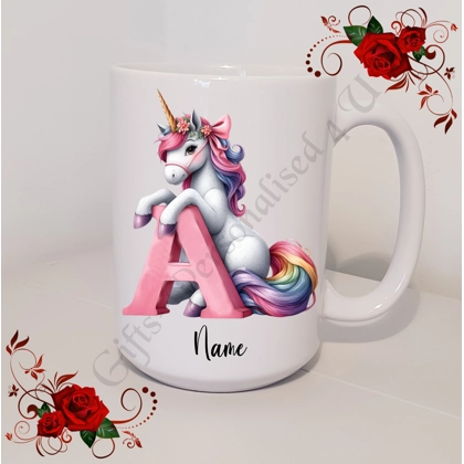 Personalised Mug 11oz & 15oz sizes - Unicorn - Initial / Name - D.15