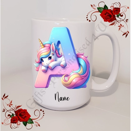 Personalised Mug 11oz & 15oz sizes - Unicorn - Initial / Name - D.16