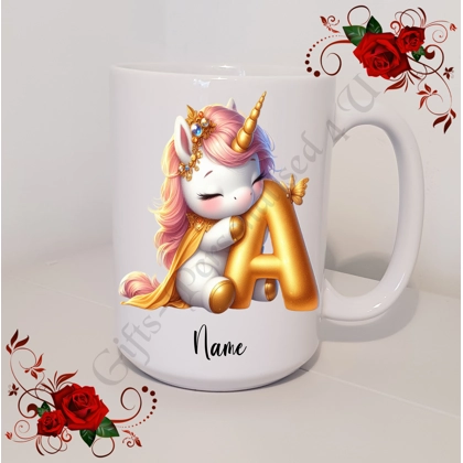Personalised Mug 11oz & 15oz sizes - Unicorn - Initial / Name - D.19
