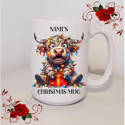 Personalised Mug 11oz & 15oz sizes - Funny Highland Cow - Name's Christmas Mug - Design 1