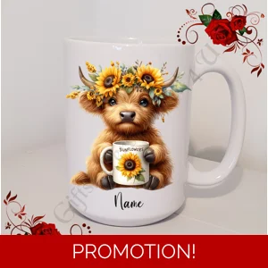 Personalised Mug 11oz & 15oz sizes - Highland Cow - Name - Design 1