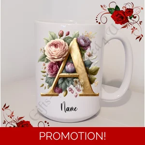 Personalised Mug 11oz & 15oz sizes - Flowers - Initial / Name - D.1