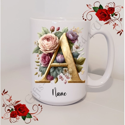 Personalised Mug 11oz & 15oz sizes - Flowers - Initial / Name - D.1