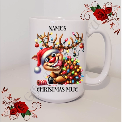 Personalised Mug 11oz & 15oz sizes - Funny Reindeer - Name's Christmas Mug - Design 1