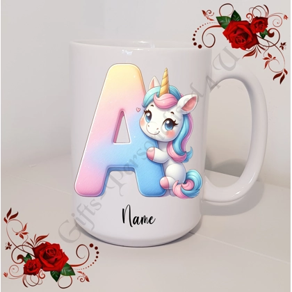 Personalised Mug 11oz & 15oz sizes - Unicorn - Initial / Name - D.20