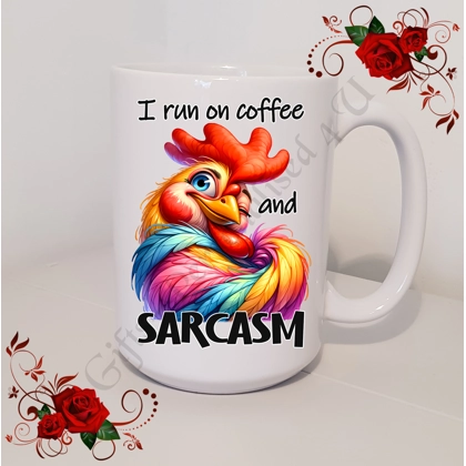 Designed Large 15oz Mug - Humour - Gift - I run on coffee and Sarcasm - Design 25 Designed Large 15oz Mug - Humour - Gift - I run on coffee and Sarcasm - Design 25