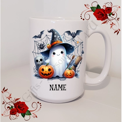 Personalised Mug 11oz & 15oz sizes - Halloween - Cute Ghost - Name - Design 2 Personalised Mug 11oz & 15oz sizes - Halloween - Cute Ghost - Name - Design 2