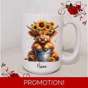 Personalised Mug 11oz & 15oz sizes - Highland Cow - Name - Design 2