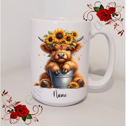 Personalised Mug 11oz & 15oz sizes - Highland Cow - Name - Design 2 Personalised Mug 11oz & 15oz sizes - Highland Cow - Name - Design 2
