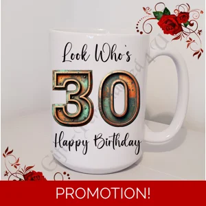 Personalised Mug 11oz & 15oz sizes - Happy Birthday - Look Who's 18 21 30 40 50 60 70 etc - D.11