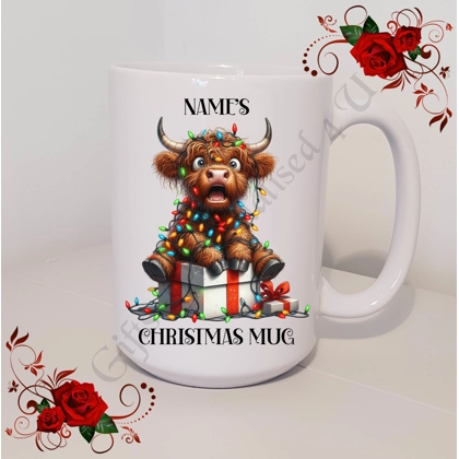 Personalised Mug 11oz & 15oz sizes - Funny Highland Cow - Name's Christmas Mug - Design 3