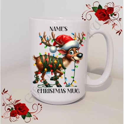 Personalised Mug 11oz & 15oz sizes - Funny Reindeer - Name's Christmas Mug - Design 3
