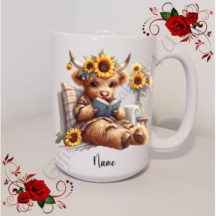 Personalised Mug 11oz & 15oz sizes - Highland Cow - Name - Design 3 Personalised Mug 11oz & 15oz sizes - Highland Cow - Name - Design 3