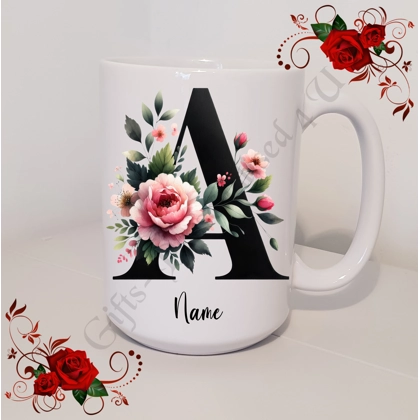 Personalised Mug 11oz & 15oz sizes - Flowers - Initial / Name - D.3