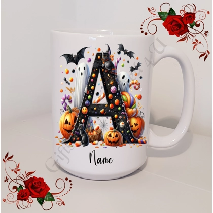 Personalised Mug 11oz & 15oz sizes - Halloween - Initial / Name - D.43