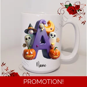 Personalised Mug 11oz & 15oz sizes - Halloween - Initial / Name - D.44