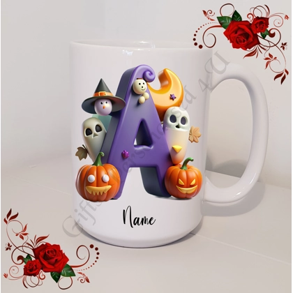 Personalised Mug 11oz & 15oz sizes - Halloween - Initial / Name - D.44