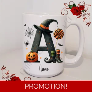 Personalised Mug 11oz & 15oz sizes - Halloween - Initial / Name - D.45