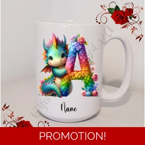 Personalised Mug 11oz & 15oz sizes - Cute Dragon - Initial / Name - D.47