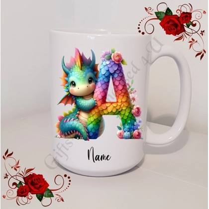 Personalised Mug 11oz & 15oz sizes - Cute Dragon - Initial / Name - D.47