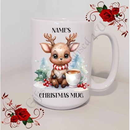 Personalised Mug 11oz & 15oz sizes - Reindeer & Hot Chocolate - Name's Christmas Mug - Design 4 Personalised Mug 11oz & 15oz sizes - Reindeer & Hot Chocolate - Name's Christmas Mug - Design 4