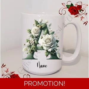 Personalised Mug 11oz & 15oz sizes - Flowers - Initial / Name - D.4