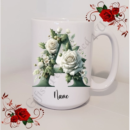 Personalised Mug 11oz & 15oz sizes - Flowers - Initial / Name - D.4