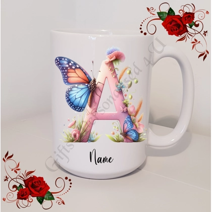 Personalised Mug 11oz & 15oz sizes - Flowers - Initial / Name - D.50