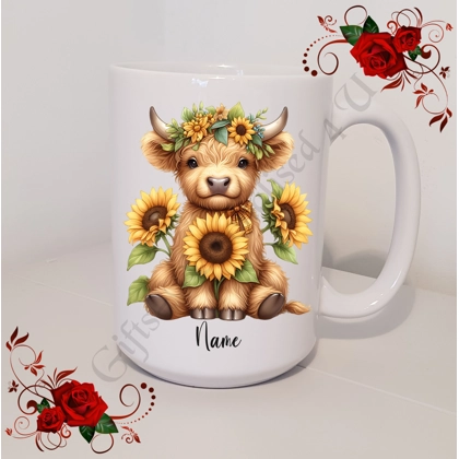 Personalised Mug 11oz & 15oz sizes - Highland Cow - Name - Design 5 Personalised Mug 11oz & 15oz sizes - Highland Cow - Name - Design 5