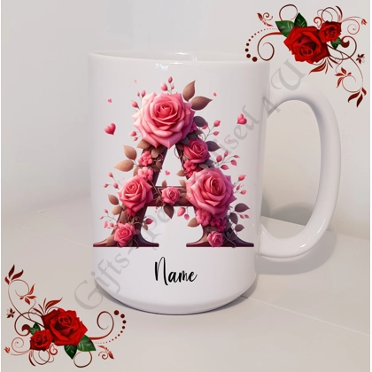 Personalised Mug 11oz & 15oz sizes - Flowers - Initial / Name - D.5