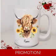 Personalised Mug 11oz & 15oz sizes - Highland Cow - Name - Design 6
