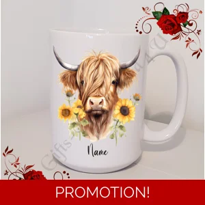 Personalised Mug 11oz & 15oz sizes - Highland Cow - Name - Design 6