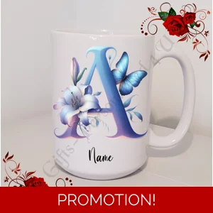 Personalised Mug 11oz & 15oz sizes - Flowers - Initial / Name - D.6
