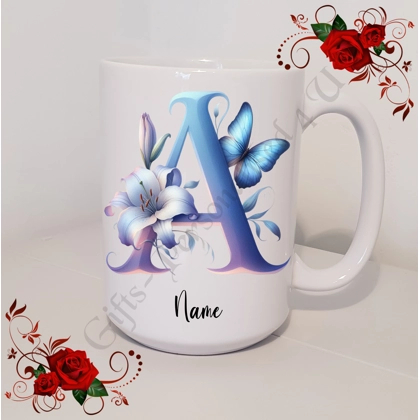 Personalised Mug 11oz & 15oz sizes - Flowers - Initial / Name - D.6