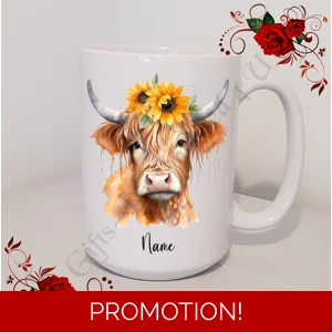 Personalised Mug 11oz & 15oz sizes - Highland Cow - Name - Design 7