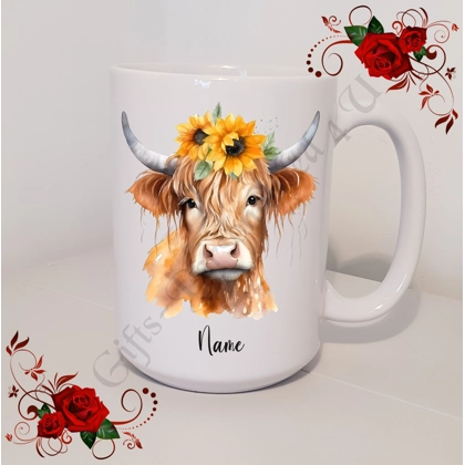 Personalised Mug 11oz & 15oz sizes - Highland Cow - Name - Design 7 Personalised Mug 11oz & 15oz sizes - Highland Cow - Name - Design 7