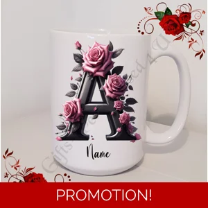 Personalised Mug 11oz & 15oz sizes - Flowers - Initial / Name - D.7