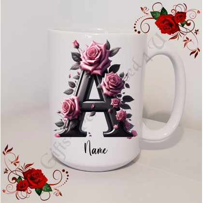 Personalised Mug 11oz & 15oz sizes - Flowers - Initial / Name - D.7