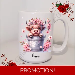Personalised Mug 11oz & 15oz sizes - Highland Cow - Name - Design 9