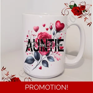 Designed Mug 11oz & 15oz sizes - Roses - AUNTIE - I Love You / We Love You - Design 1