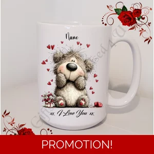 Personalised Mug 11oz & 15oz sizes - Valentine's Day / Love - Bear & Hearts - Name - D.11