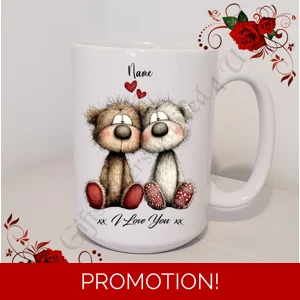 Personalised Mug 11oz & 15oz sizes - Valentine's Day / Love - Bear & Hearts - Name - D.12
