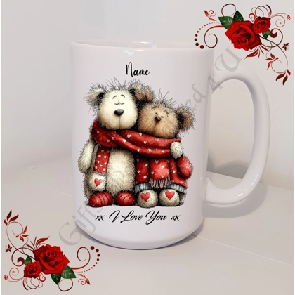 Personalised Mug 11oz & 15oz sizes - Valentine's Day / Love - Bear & Hearts - Name - D.14