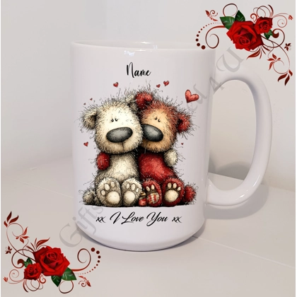 Personalised Mug 11oz & 15oz sizes - Valentine's Day / Love - Bear & Hearts - Name - D.15