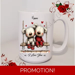 Personalised Mug 11oz & 15oz sizes - Valentine's Day / Love - Bear & Hearts - Name - D.16