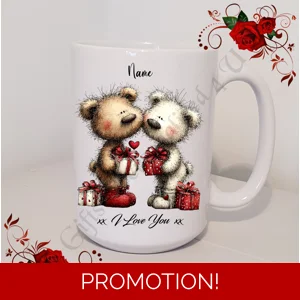 Personalised Mug 11oz & 15oz sizes - Valentine's Day / Love - Bear & Hearts - Name - D.22