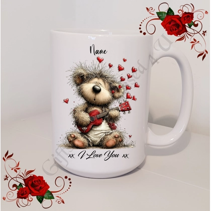 Personalised Mug 11oz & 15oz sizes - Valentine's Day / Love - Bear & Hearts - Name - D.24